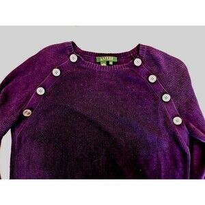 Lauren Ralph Lauren Pullover Sweater Purple Women's Med  White Button Accents